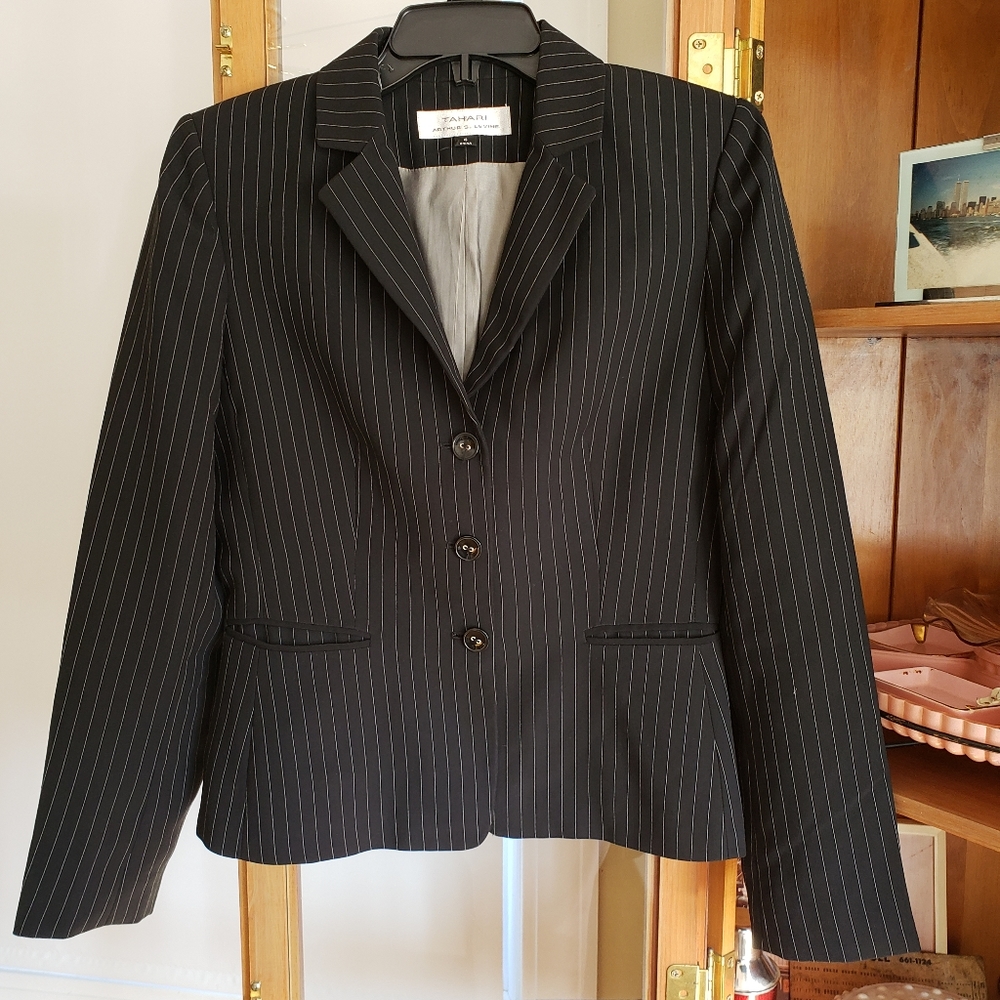 Tahari black pinstripe blazer  6